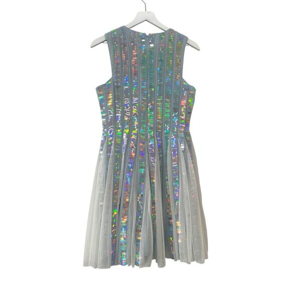 ASOS Silver Holographic Sleeveless Fit & Flare Party Dress Size 6 - Picture 10 of 13